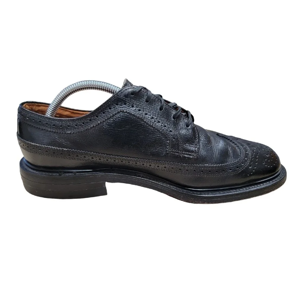 Spiegel VTG Mens 9.5 D Black Leather Wingtip‎ Oxford Shoes Custom Grade Brogue